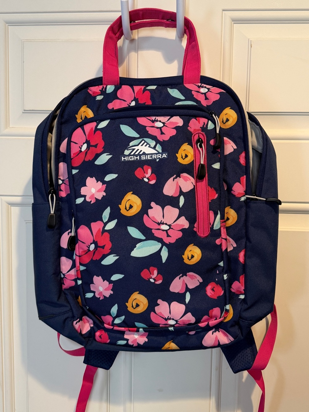 High Sierra Navy Floral Backpack with Pink and Yellow Accents
